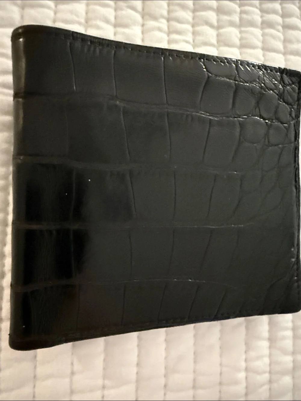 100% Pure African Alligator Black Leather Men's Bifold Wallet. African Markings